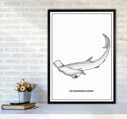 The Hammerhead Shark Art Print by Jason Stanley A1 White Frame