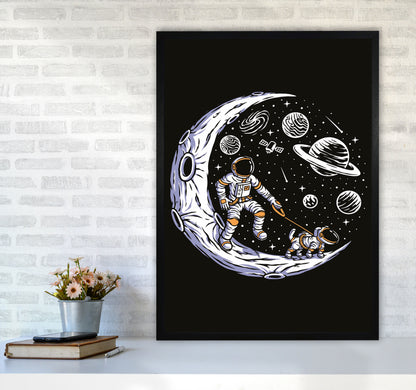 Doggie Moon Walks Art Print by Jason Stanley A1 White Frame