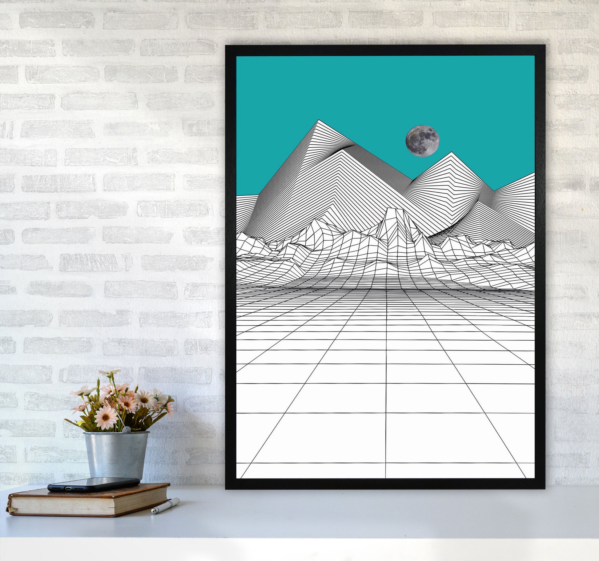 White Moon Rise Art Print by Jason Stanley A1 White Frame