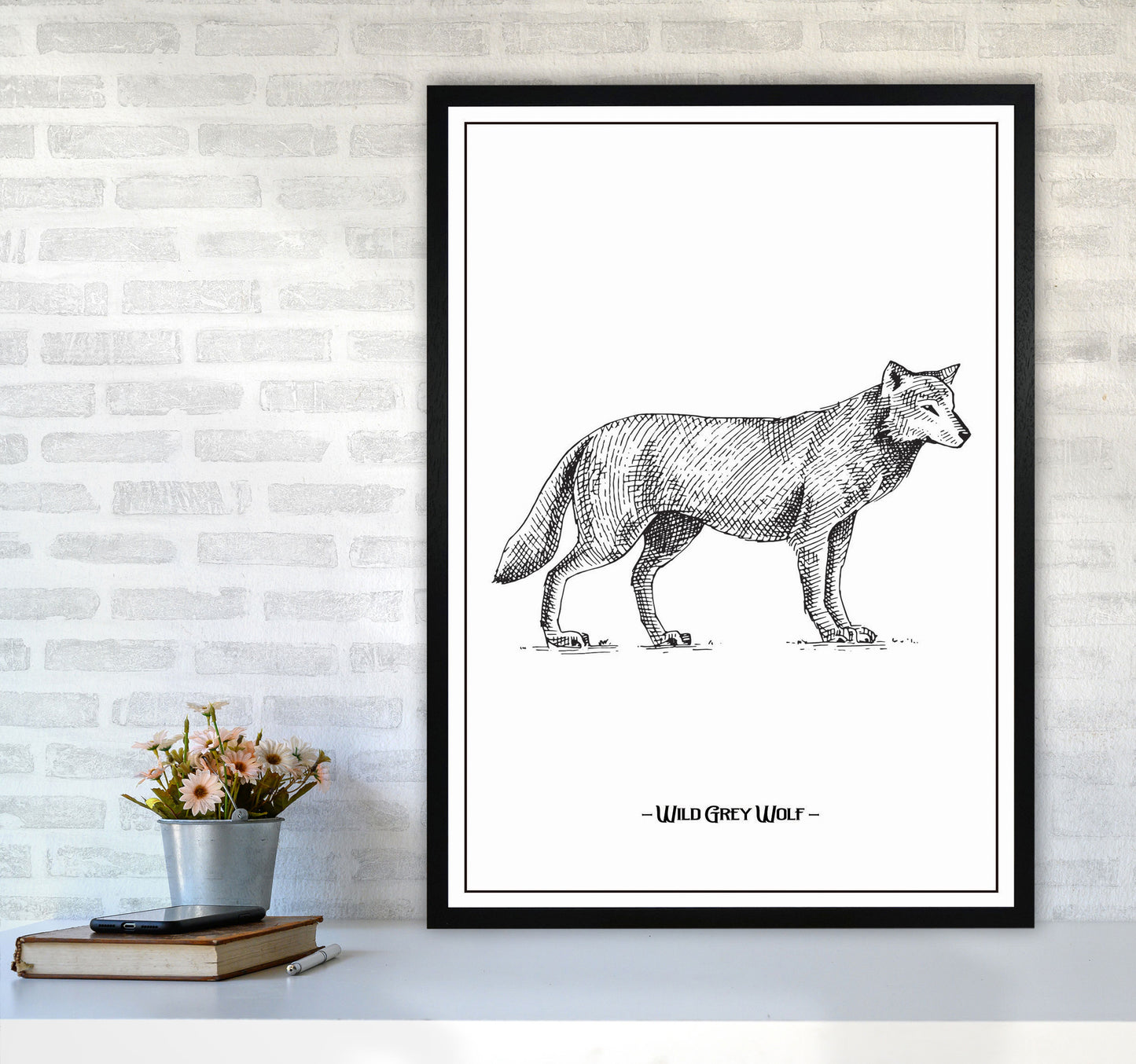 Wild Grey Wolf Art Print by Jason Stanley A1 White Frame