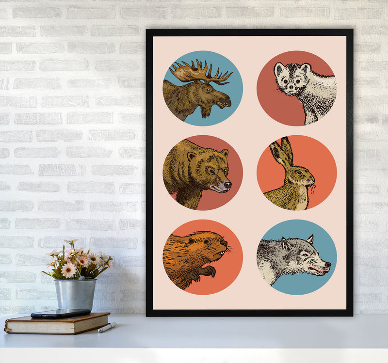 Animal Circles Art Print by Jason Stanley A1 White Frame