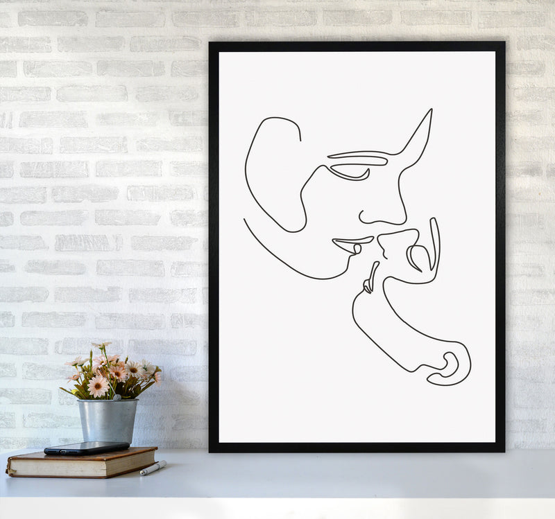 One Line Kiss Art Print by Jason Stanley A1 White Frame