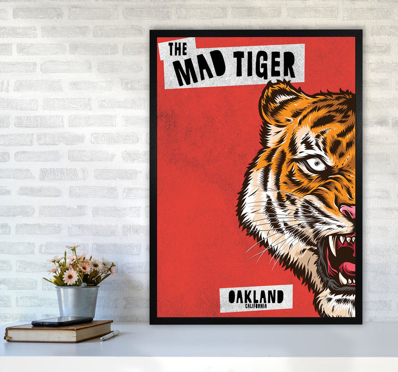 The Mad Tiger Art Print by Jason Stanley A1 White Frame