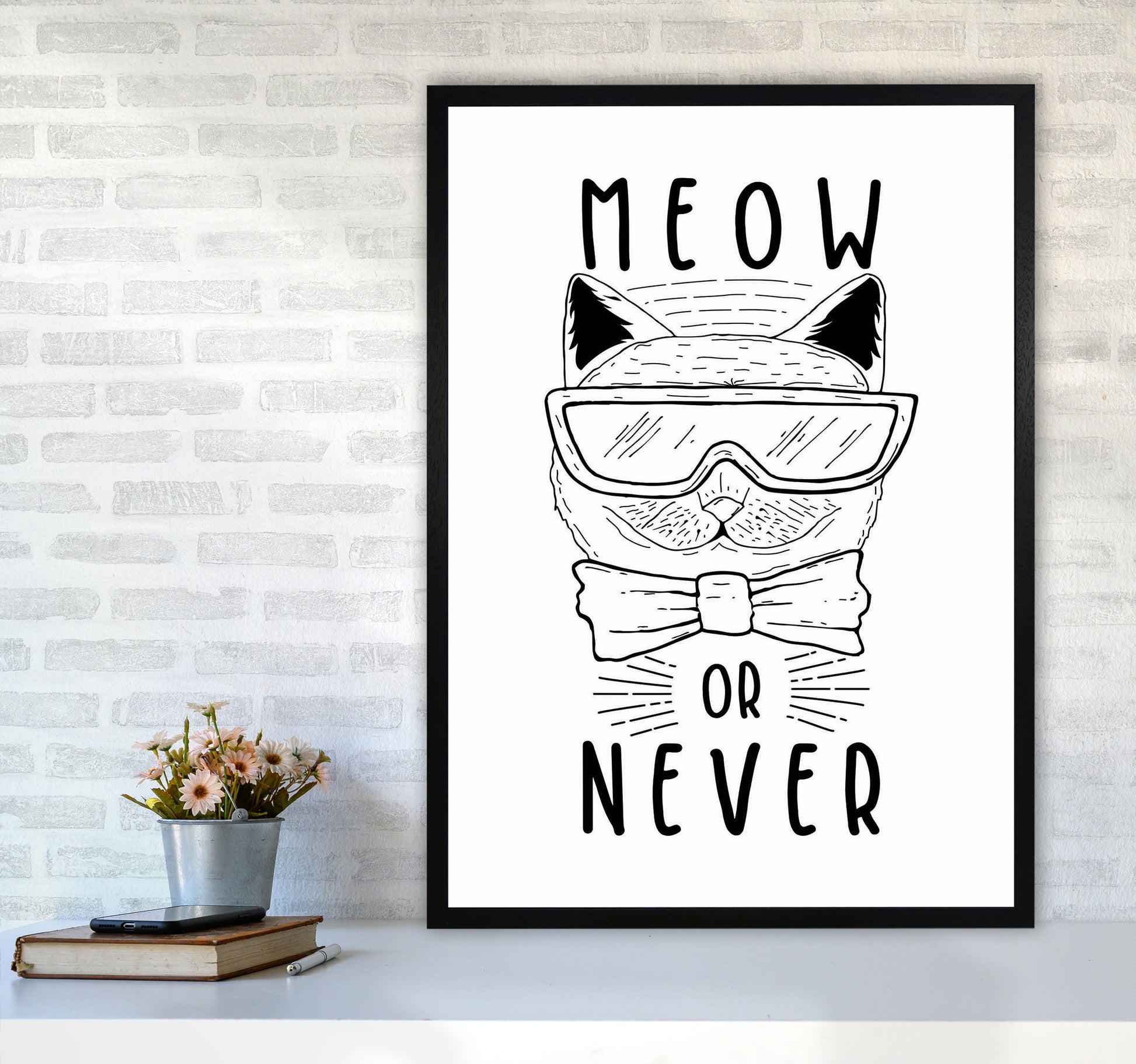 Meow Or Never Art Print by Jason Stanley A1 White Frame