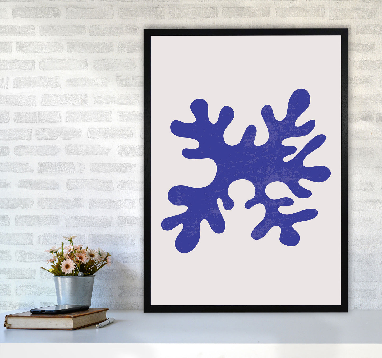 Abstract Blue Algae Art Print by Jason Stanley A1 White Frame