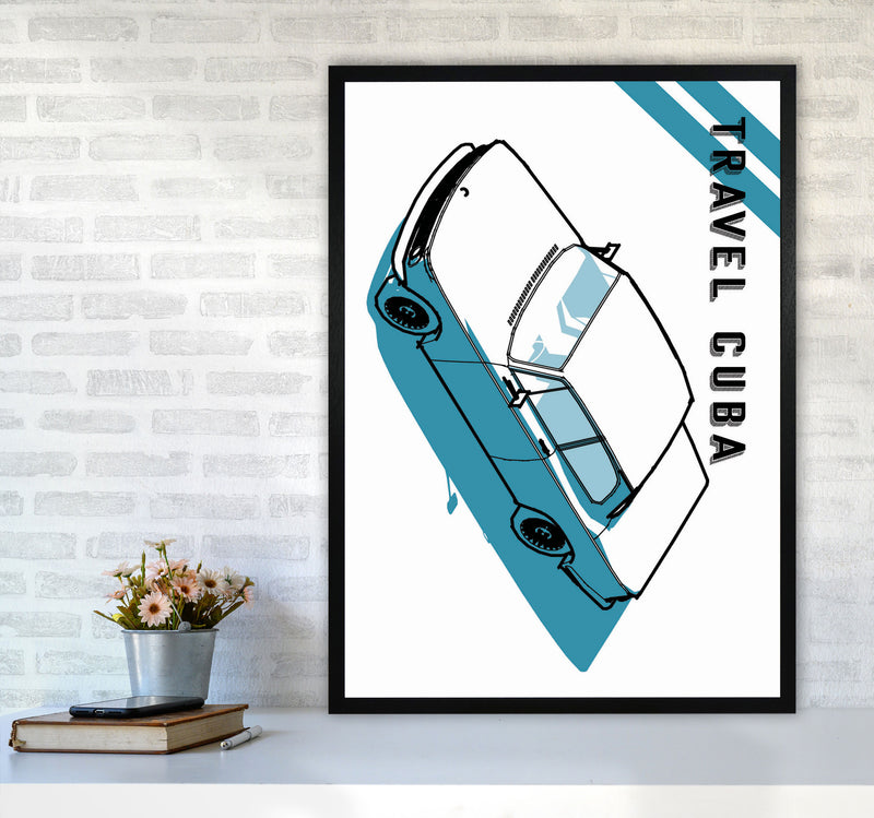 Travel Cuba Blue Art Print by Jason Stanley A1 White Frame