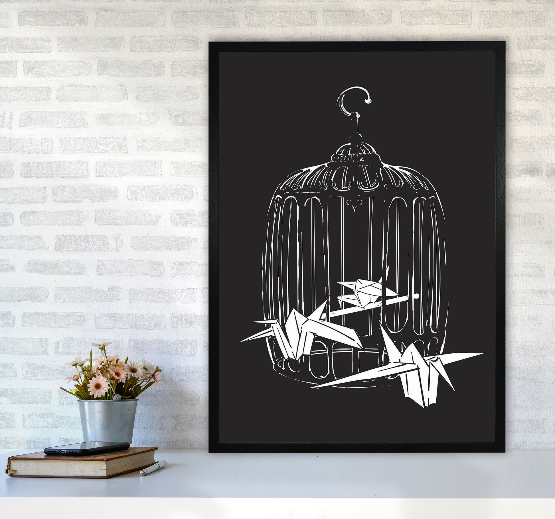 Origami Birds Art Print by Jason Stanley A1 White Frame