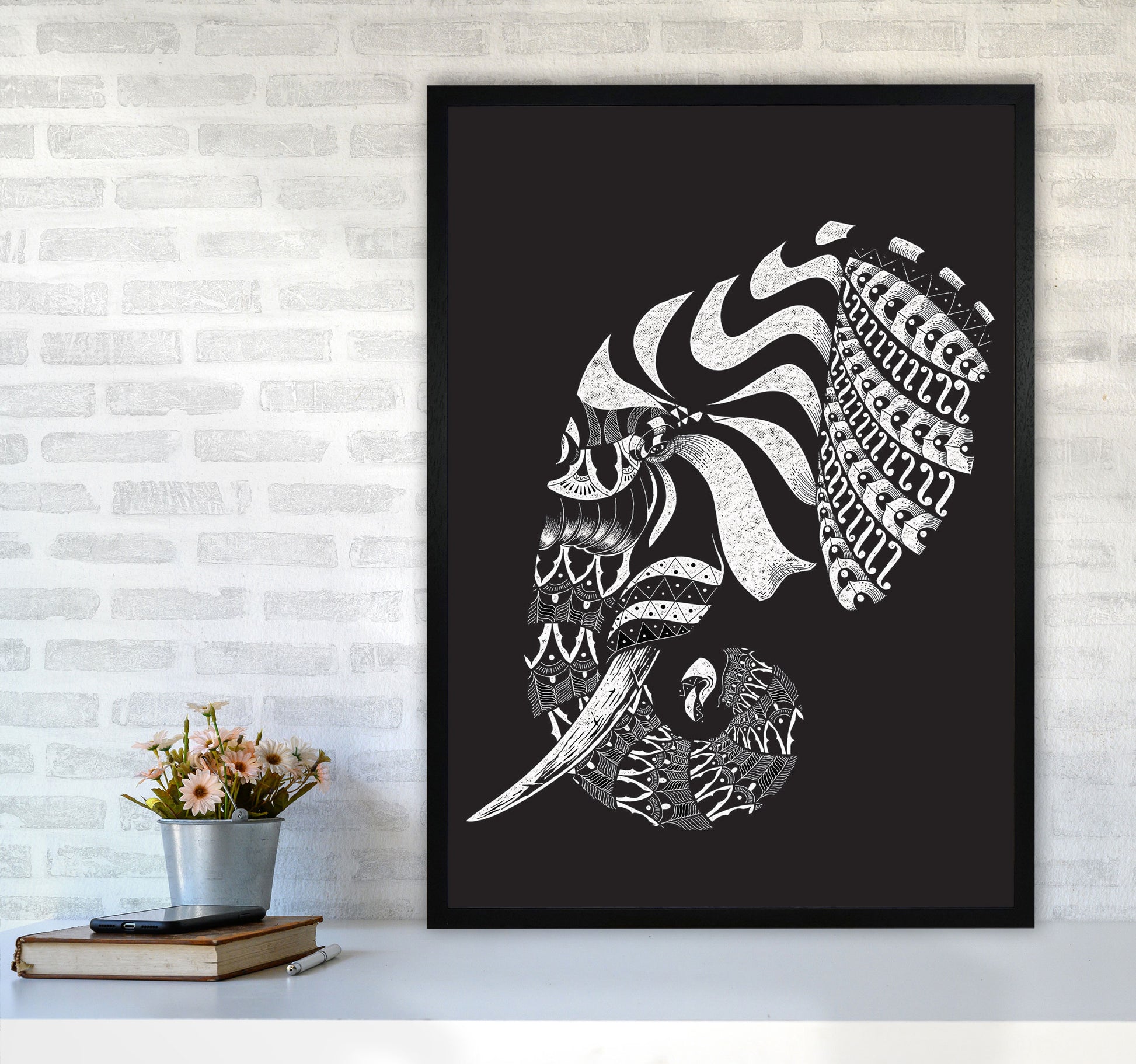 Ornate Elephant II Art Print by Jason Stanley A1 White Frame