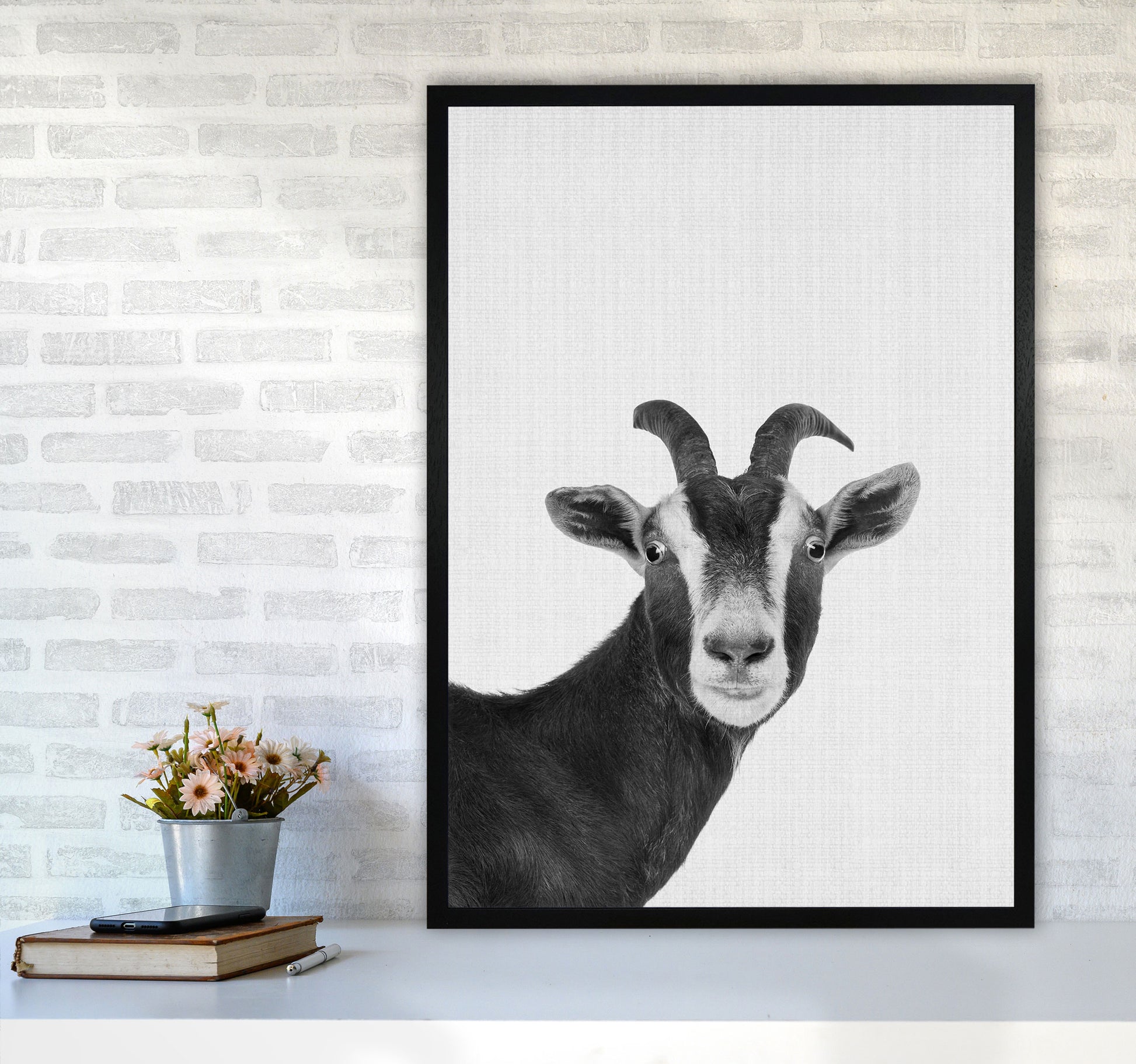 Surprised Goat Art Print by Jason Stanley A1 White Frame