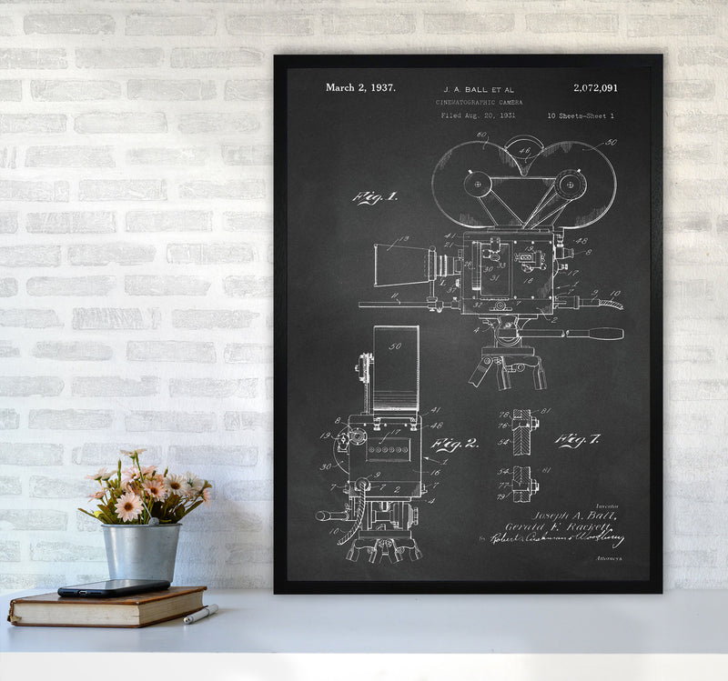 Cinema Camera Patent-Chalkboard Art Print by Jason Stanley A1 White Frame