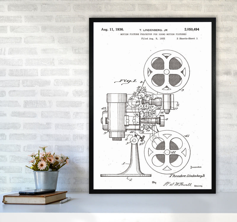 Motion Picture Projector Patent Art Print by Jason Stanley A1 White Frame