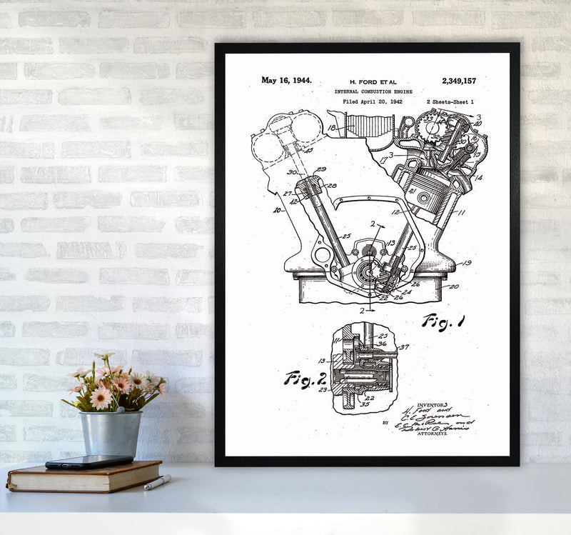 Ford Internal Combustion Engine Patent Art Print by Jason Stanley A1 White Frame