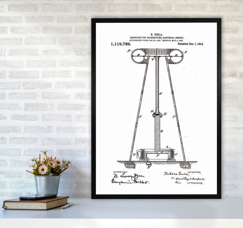 Tesla Electrical Energy Patent Art Print by Jason Stanley A1 White Frame