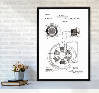 Tesla Alternating Motor Patent Art Print by Jason Stanley A1 White Frame