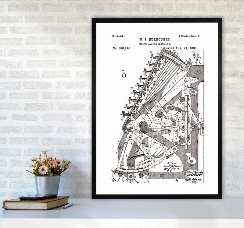Calculating Machine Patent Art Print by Jason Stanley A1 White Frame