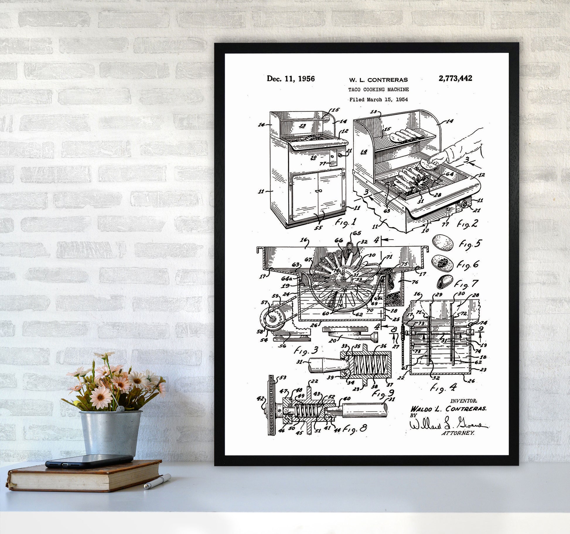 Taco Cooking Machine Patent Art Print by Jason Stanley A1 White Frame