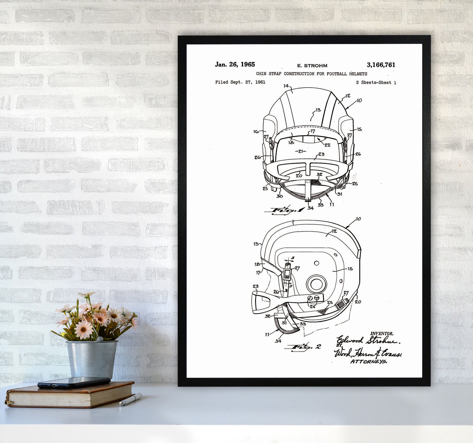 Football Helmet Patent 2 Art Print by Jason Stanley A1 White Frame