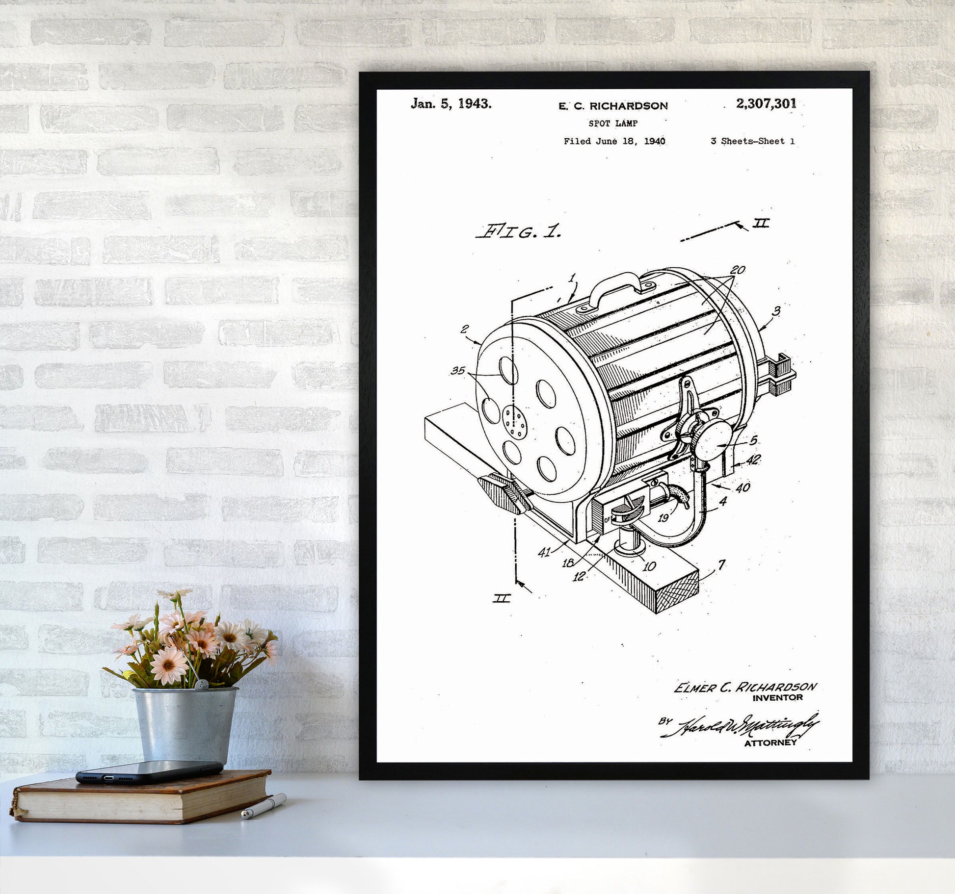 Cinema Spot Light Patent Art Print by Jason Stanley A1 White Frame