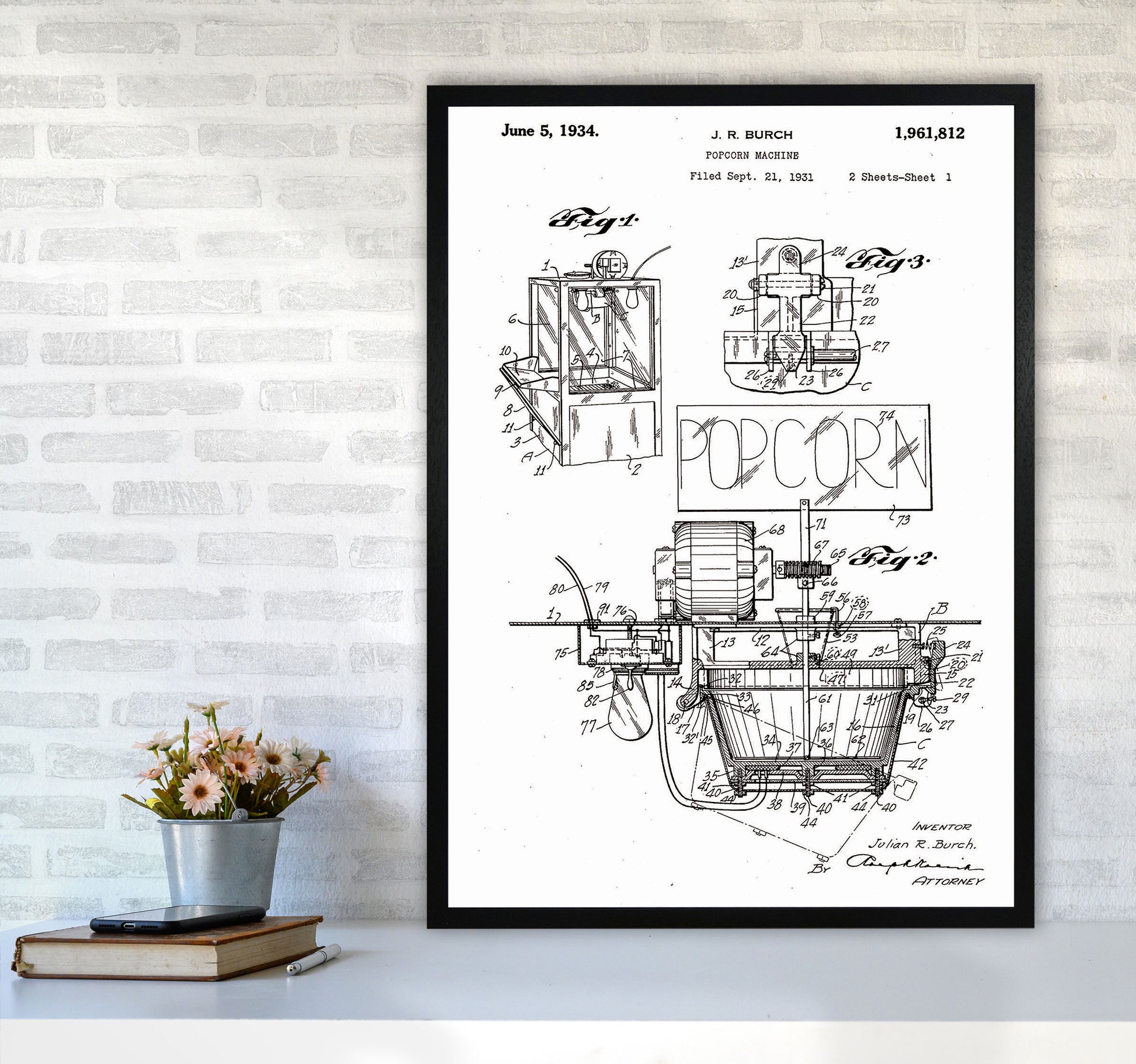 Popcorn Machine Patent 2 Art Print by Jason Stanley A1 White Frame