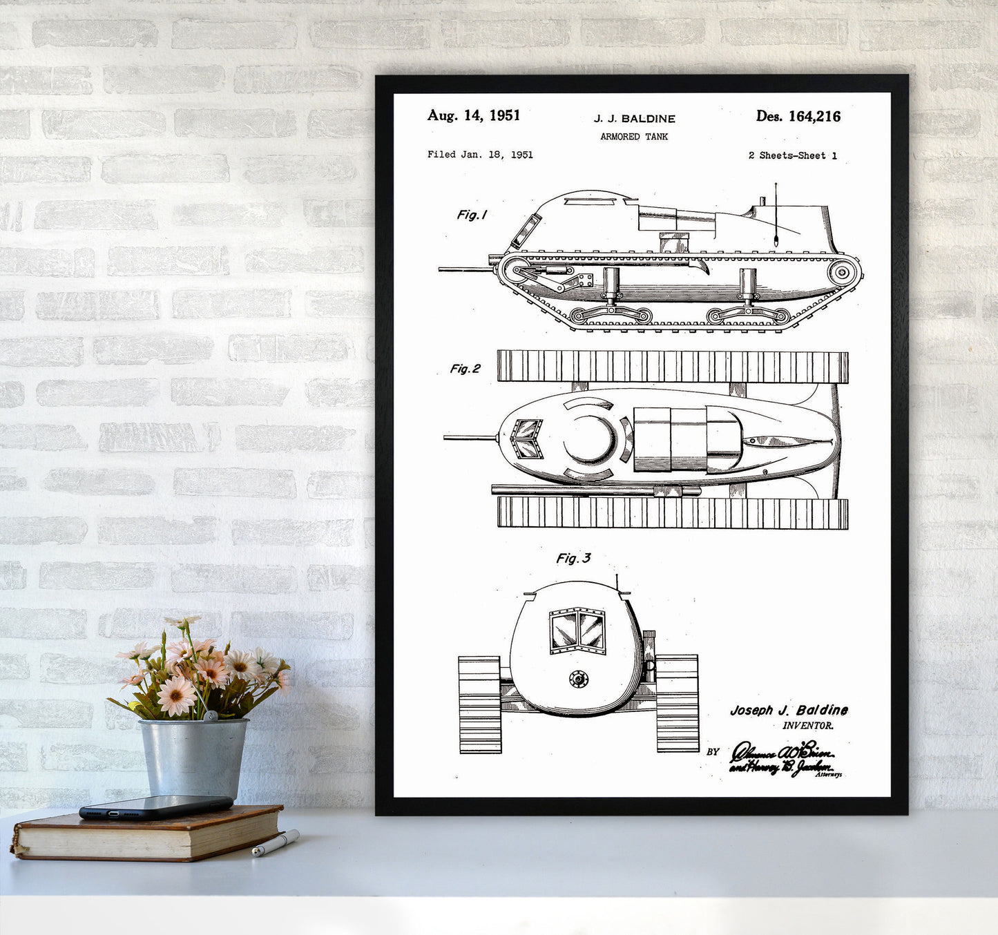 Armored Tank Patent White Art Print by Jason Stanley A1 White Frame