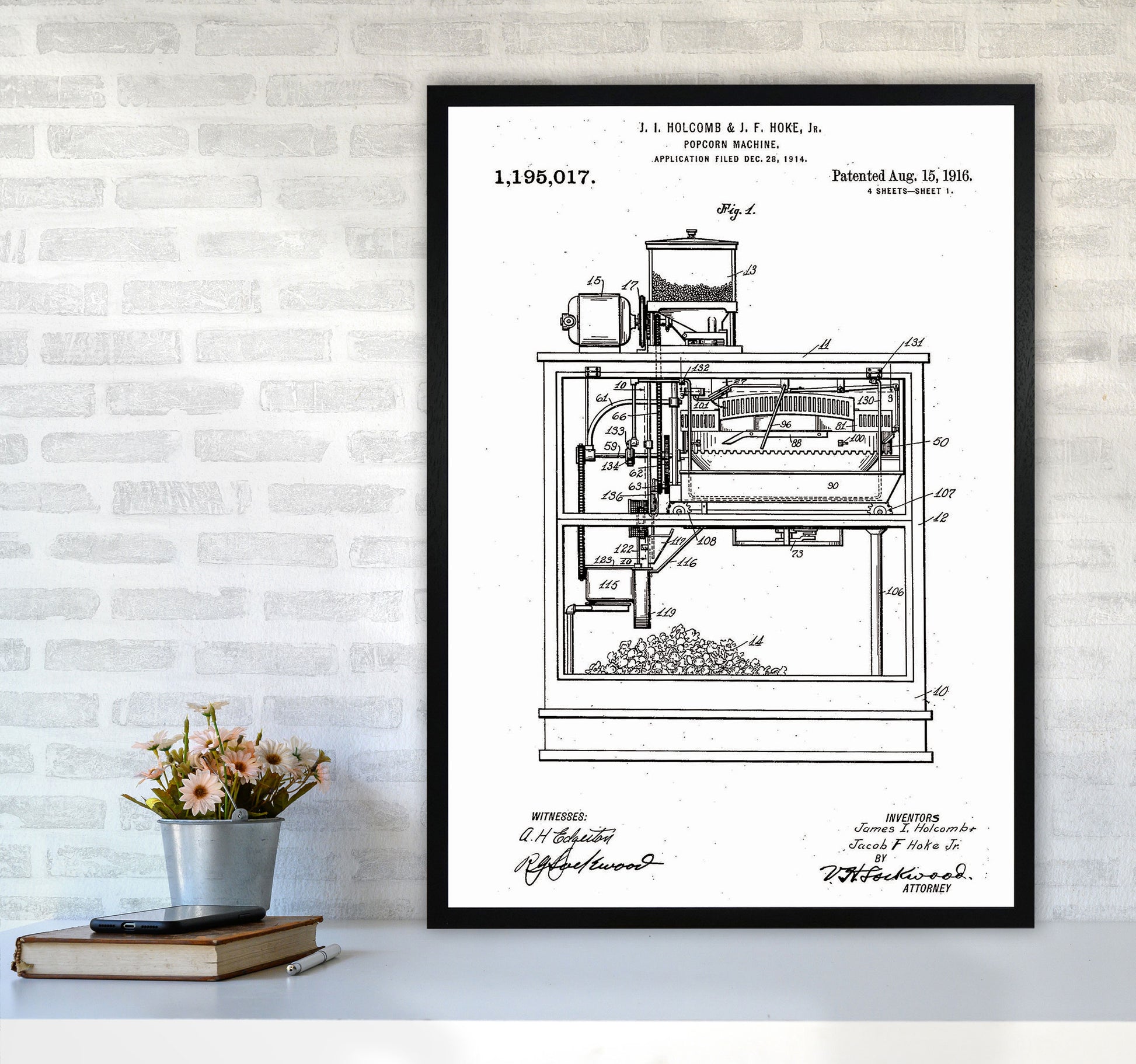 Popcorn Machine Patent Art Print by Jason Stanley A1 White Frame