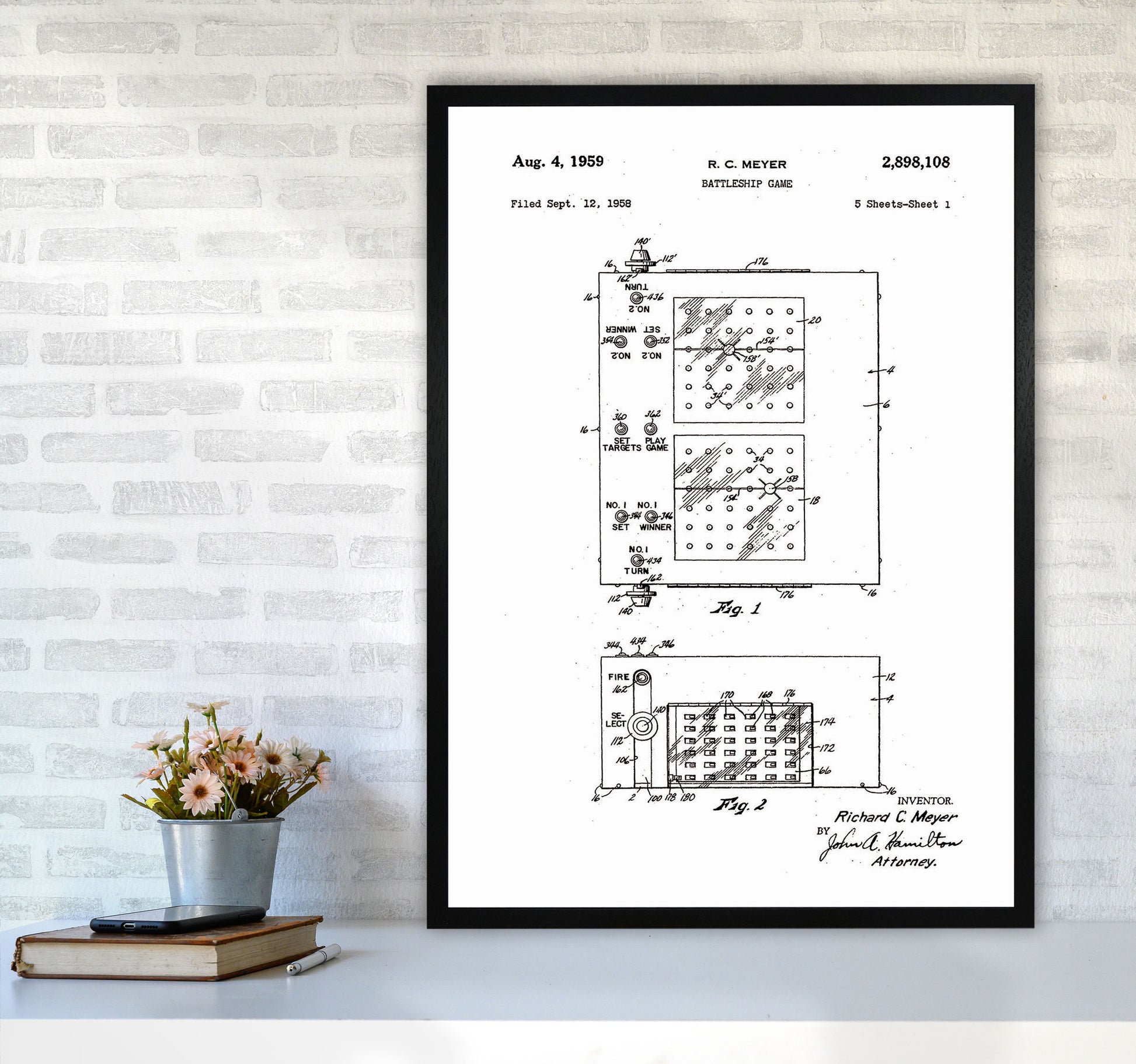 Battleship Game Patent Art Print by Jason Stanley A1 White Frame