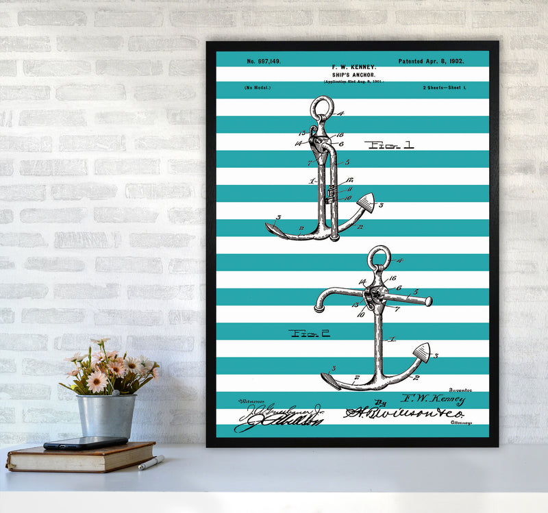 Anchor Patent Stripe Art Print by Jason Stanley A1 White Frame