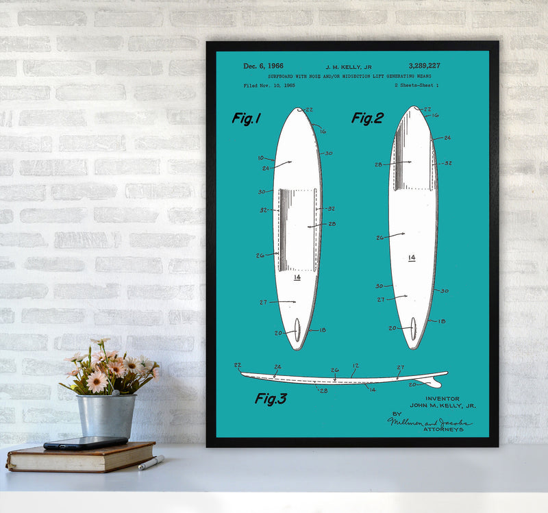Surfboard Patent Blue Art Print by Jason Stanley A1 White Frame