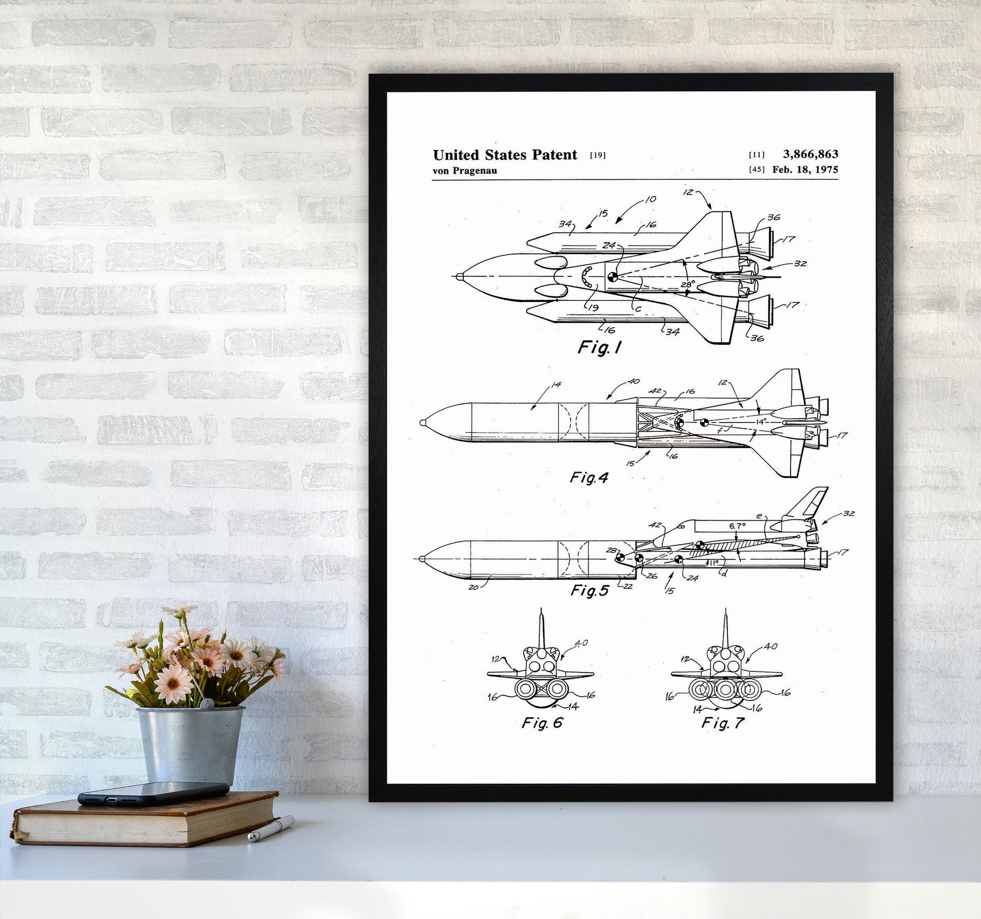 Space Shuttle Patent Art Print by Jason Stanley A1 White Frame