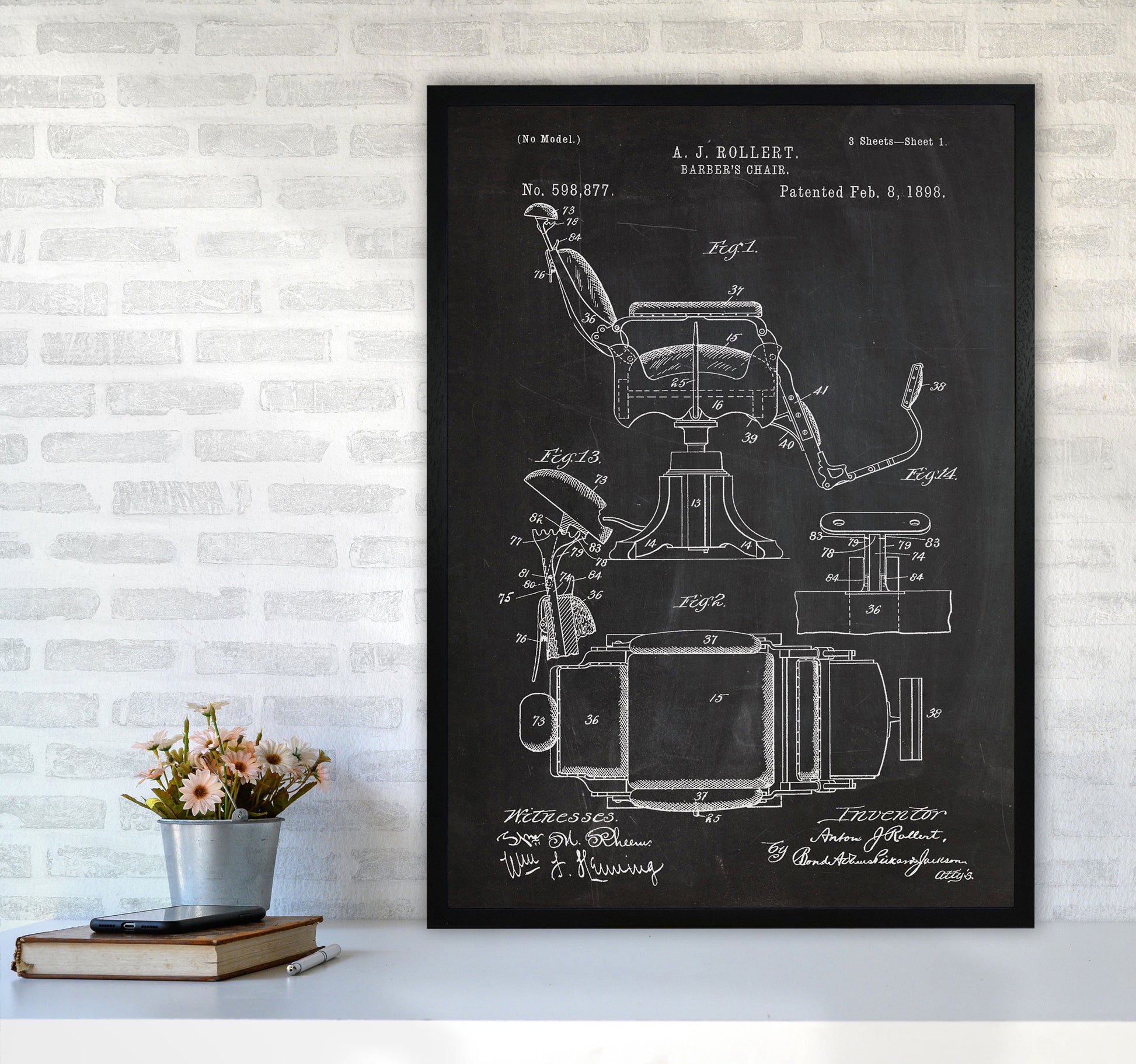 Barber's Chair Patent Art Print by Jason Stanley A1 White Frame