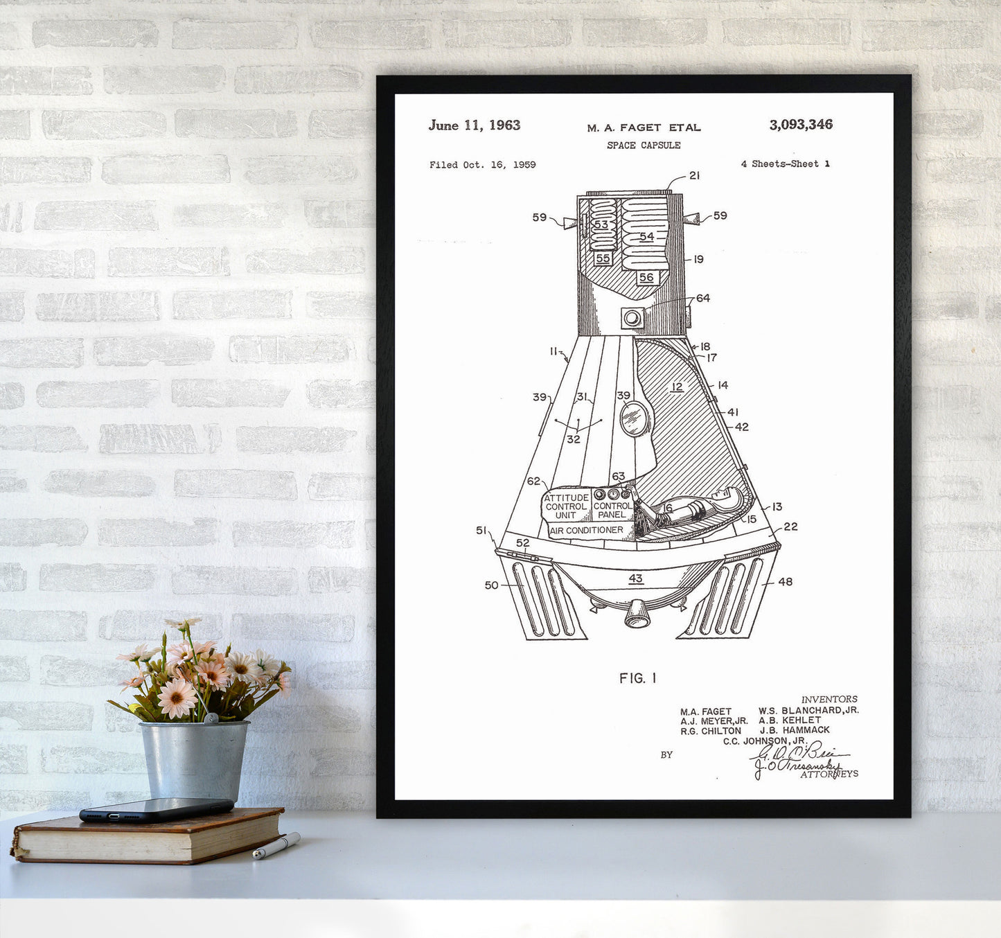 Space Capsule Patent Art Print by Jason Stanley A1 White Frame
