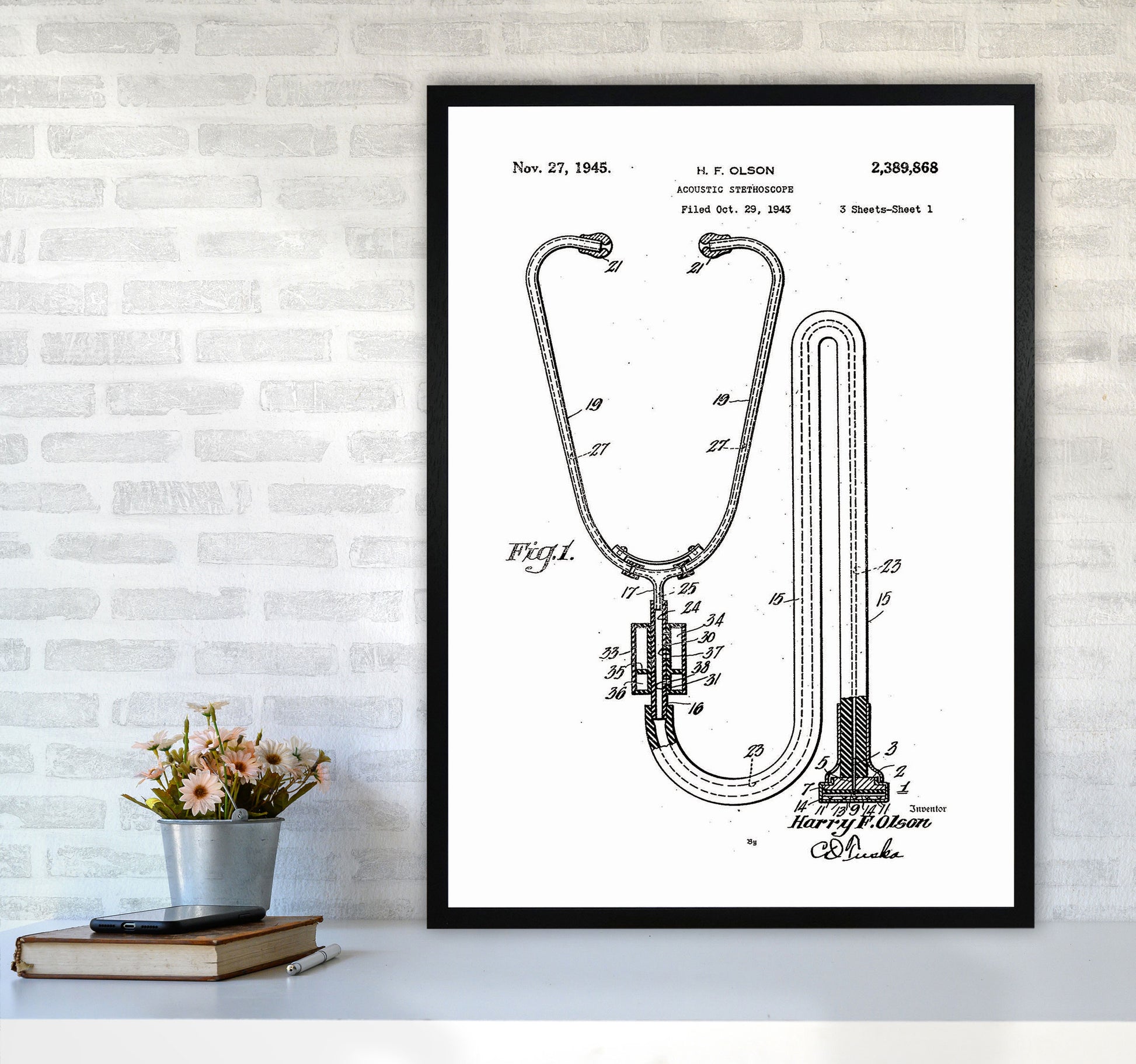 Stethoscope Patent Art Print by Jason Stanley A1 White Frame