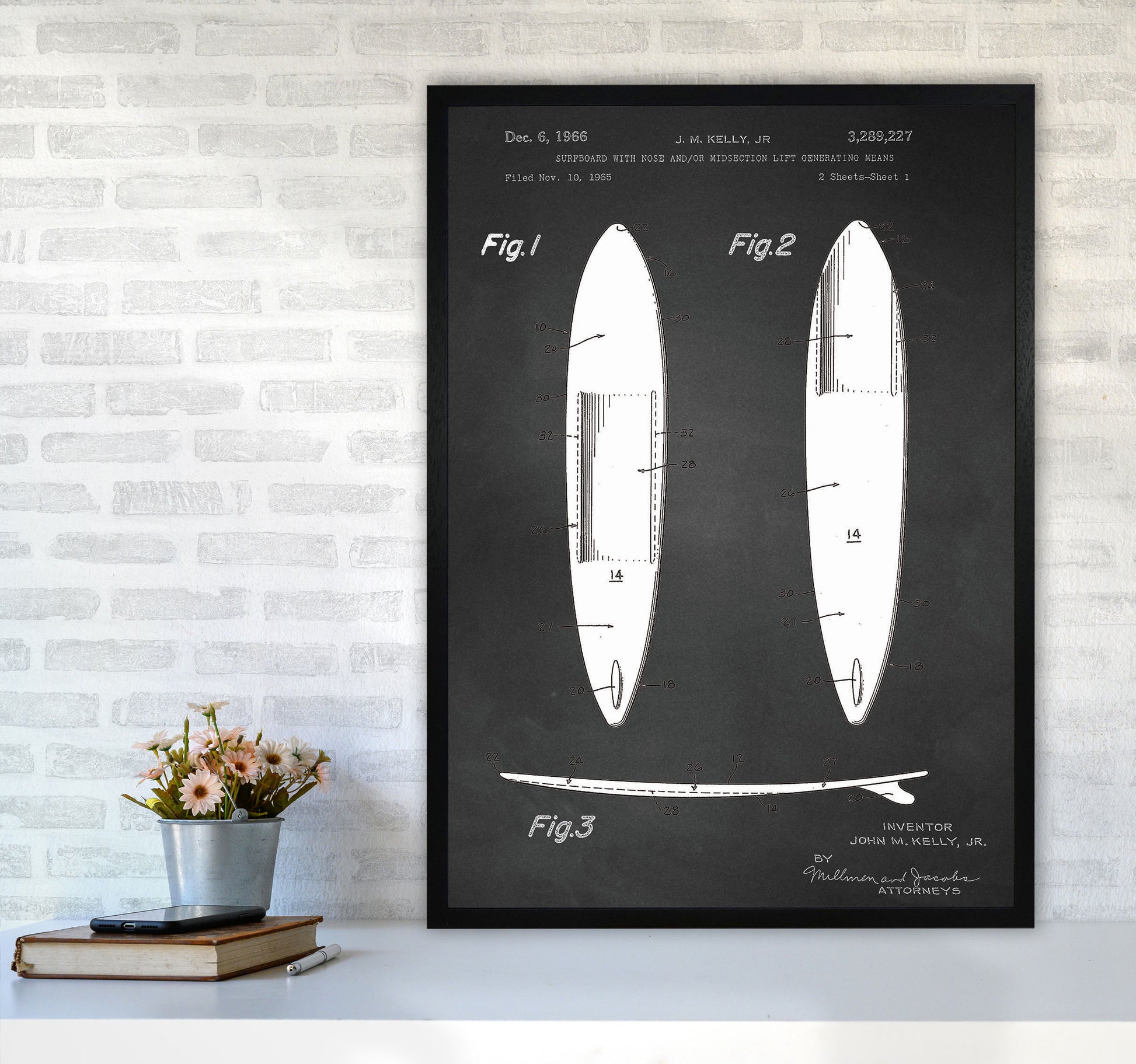 Surfboard Patent 1 Art Print by Jason Stanley A1 White Frame