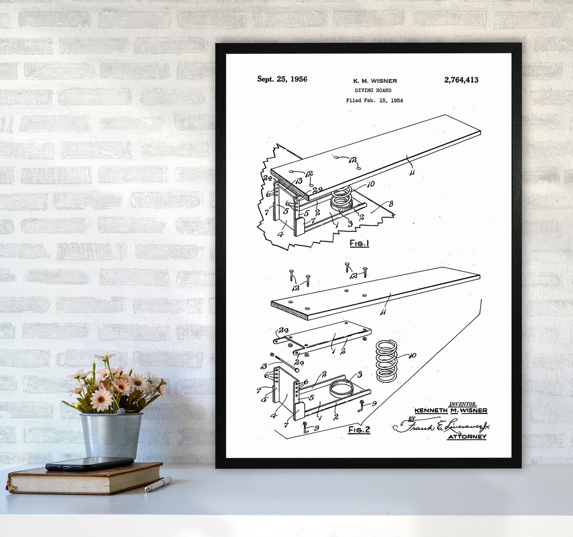 Diving Board Patent Art Print by Jason Stanley A1 White Frame