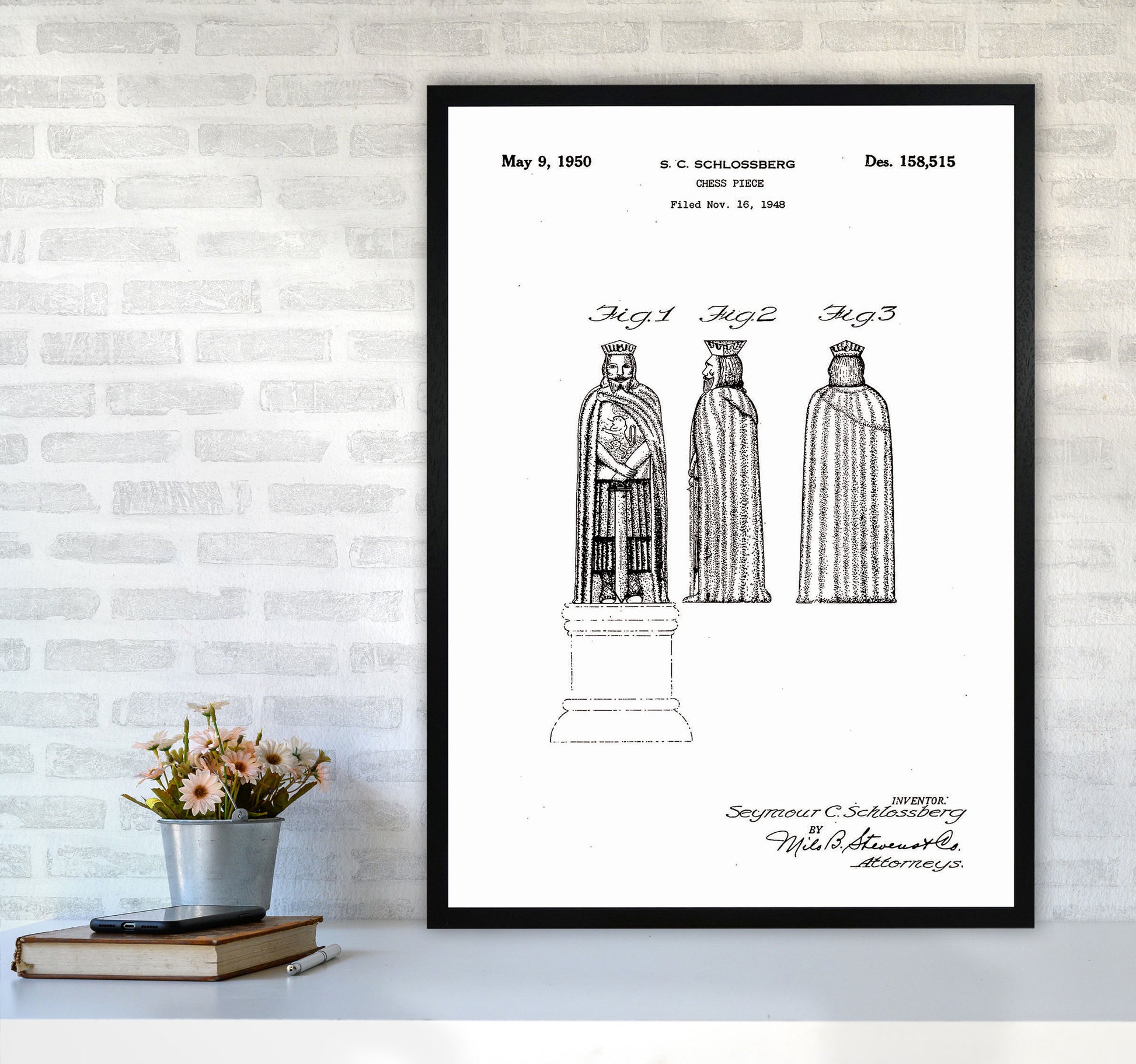 Chess Piece Patent Art Print by Jason Stanley A1 White Frame