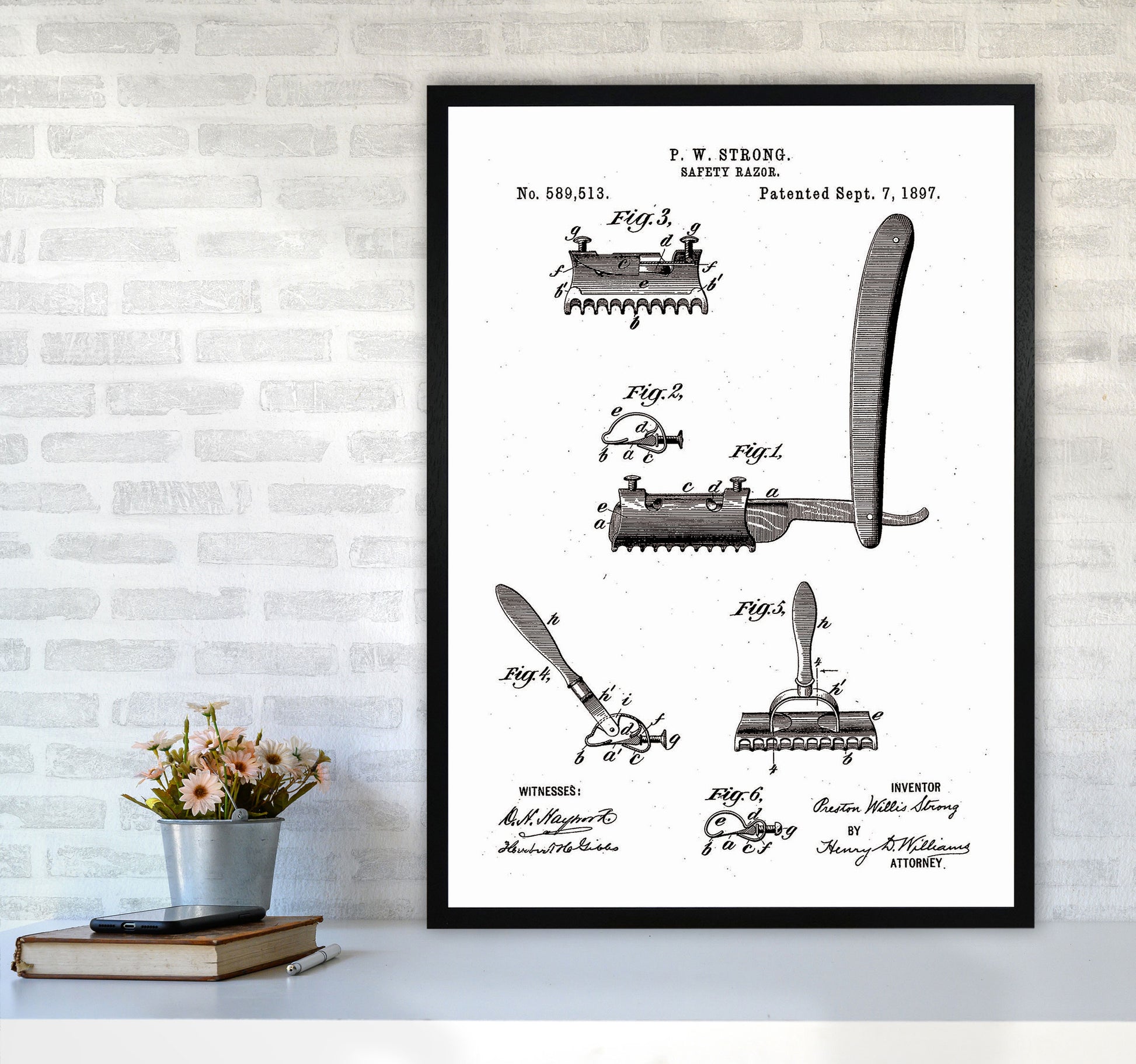 Safety Razor Patent Art Print by Jason Stanley A1 White Frame