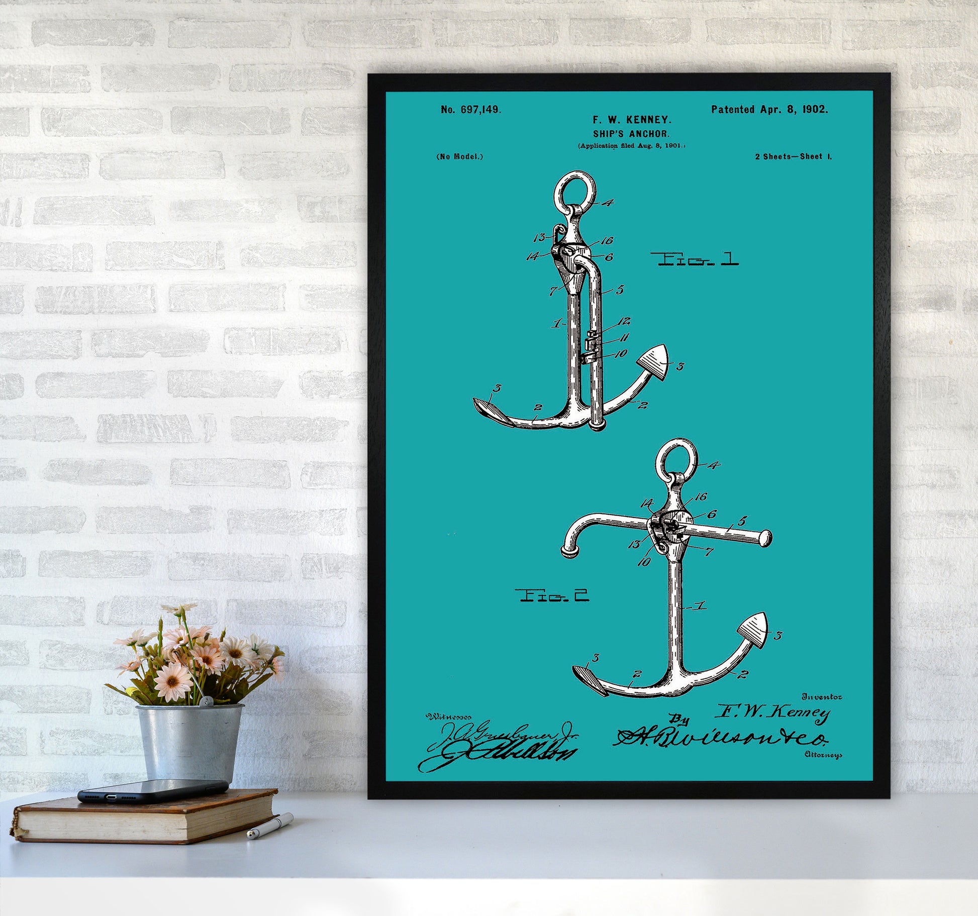 Anchor Patent Blue Art Print by Jason Stanley A1 White Frame