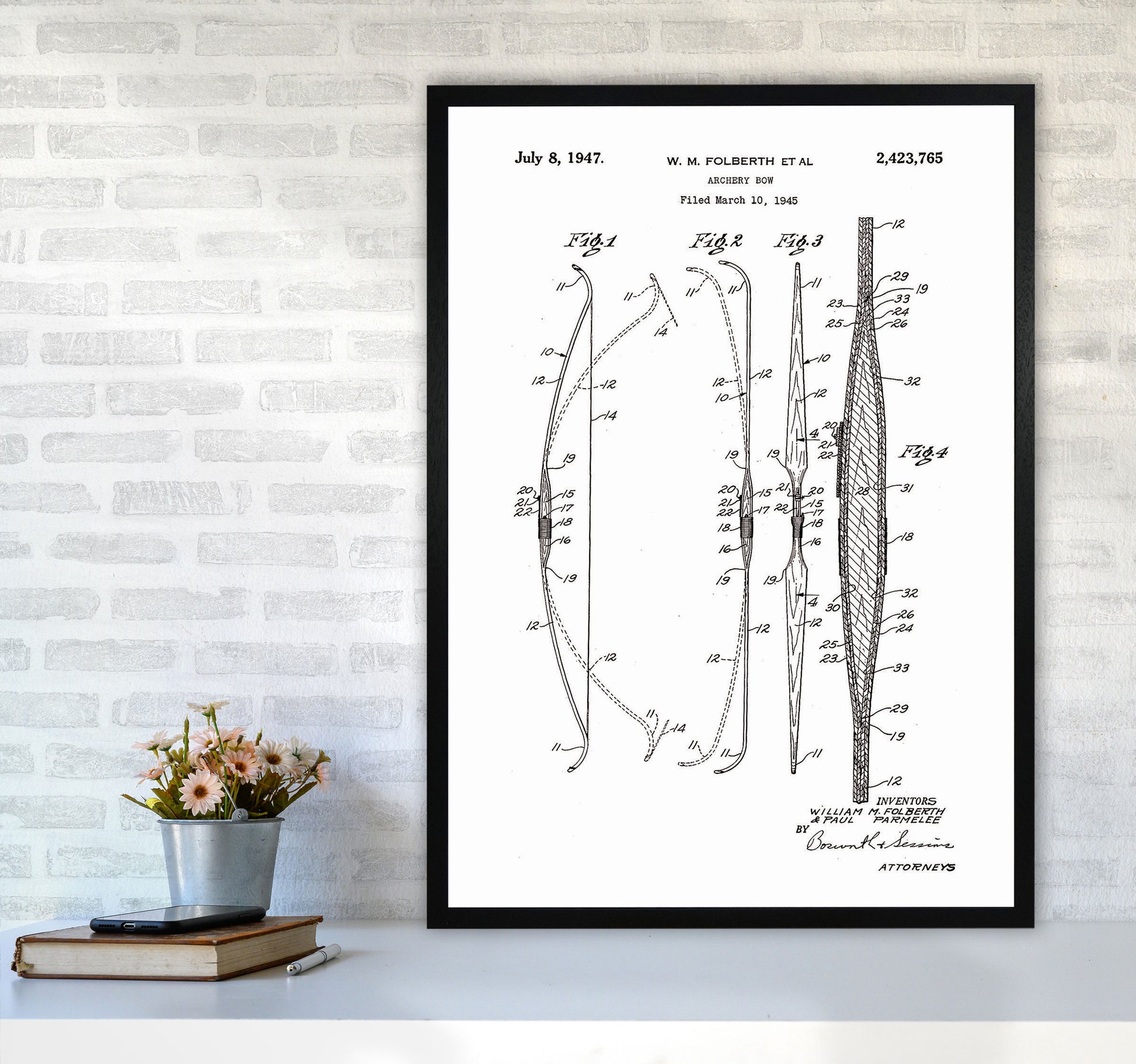 Archery Bow Patent Art Print by Jason Stanley A1 White Frame