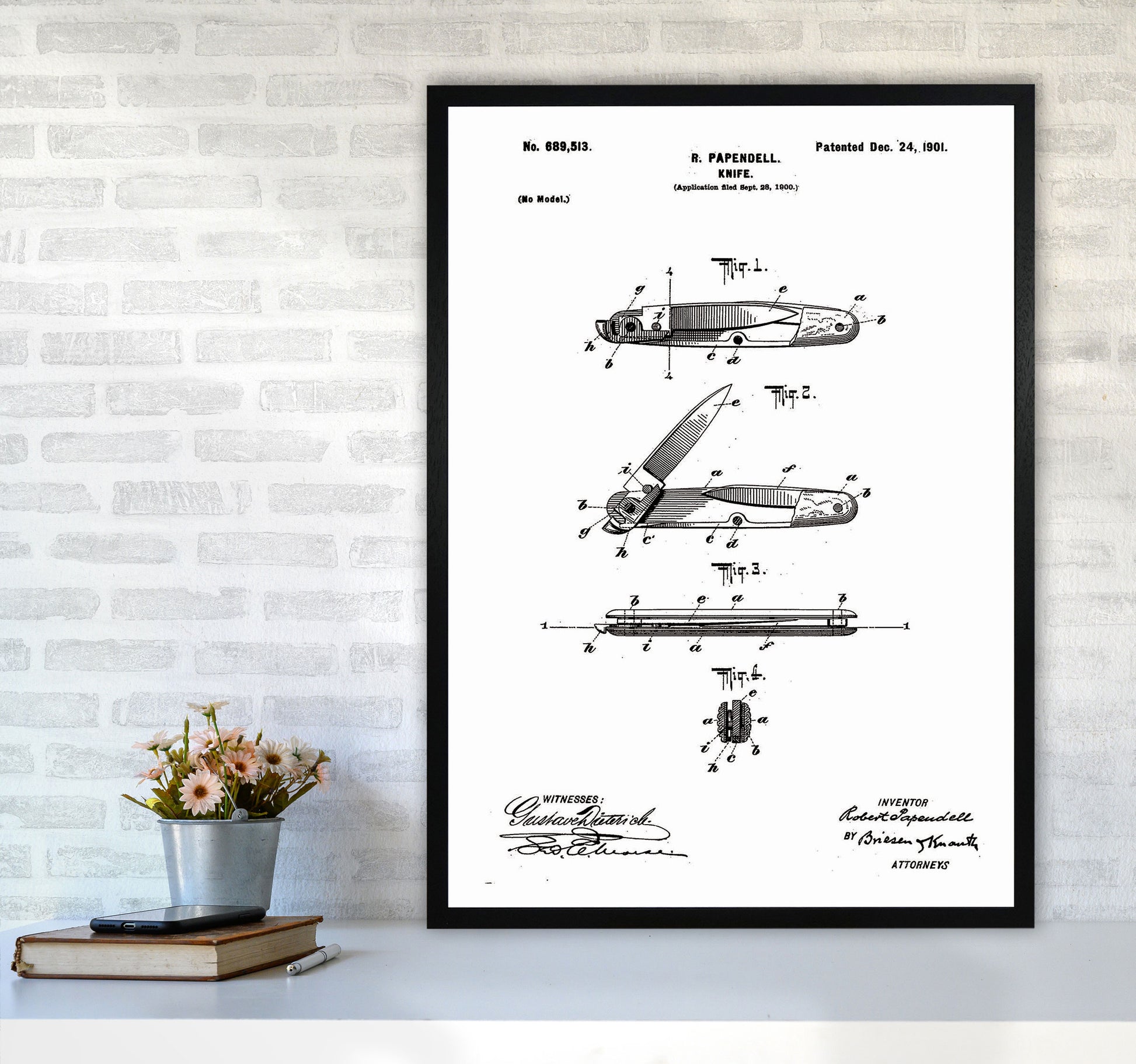Pocket Knife Patent Art Print by Jason Stanley A1 White Frame