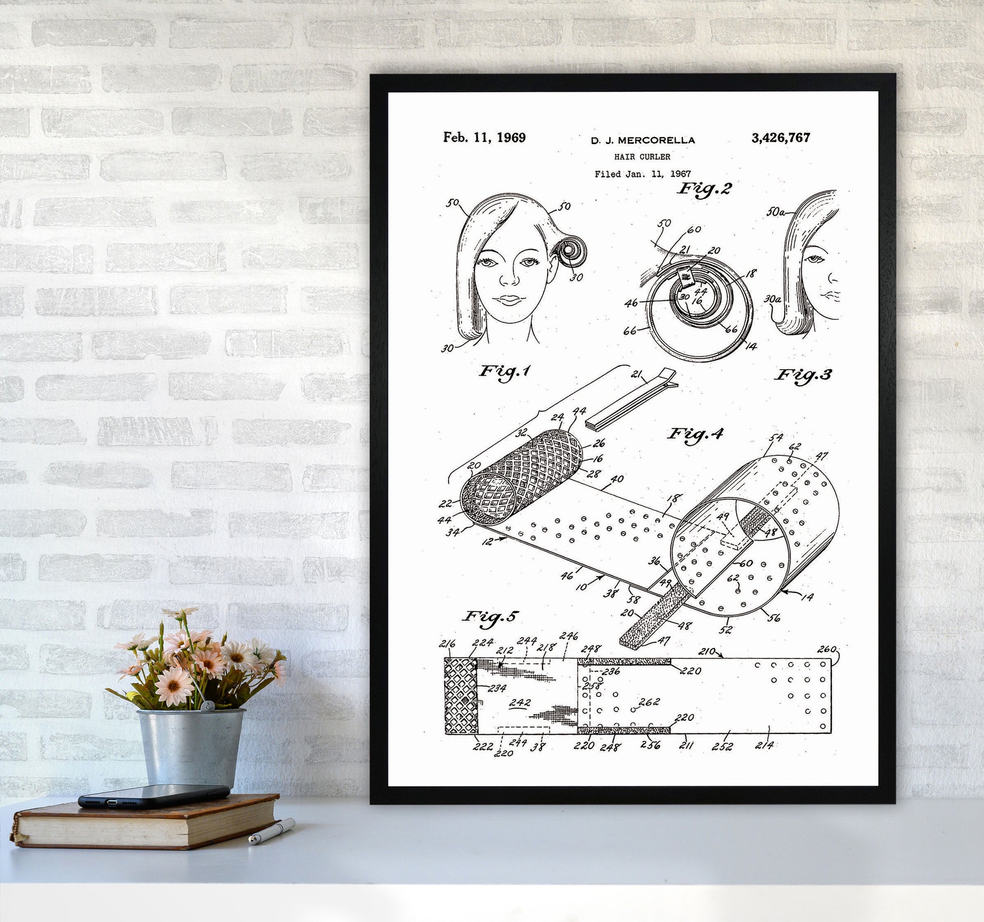 Hair Curler Patent Art Print by Jason Stanley A1 White Frame