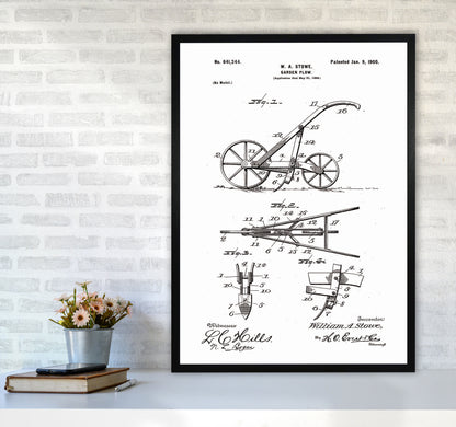 Garden Plow Patent Art Print by Jason Stanley A1 White Frame