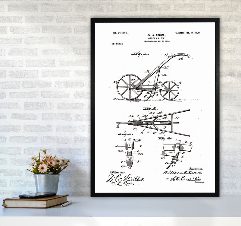 Garden Plow Patent Art Print by Jason Stanley A1 White Frame
