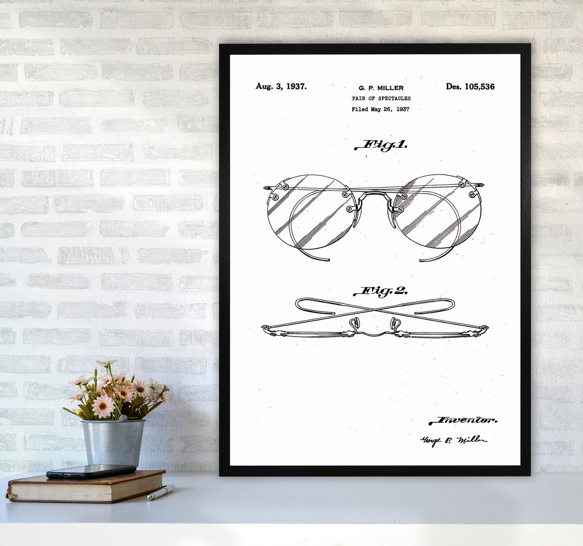 Spectacles Patent Art Print by Jason Stanley A1 White Frame