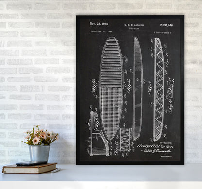 Surfboard Patent Art Print by Jason Stanley A1 White Frame