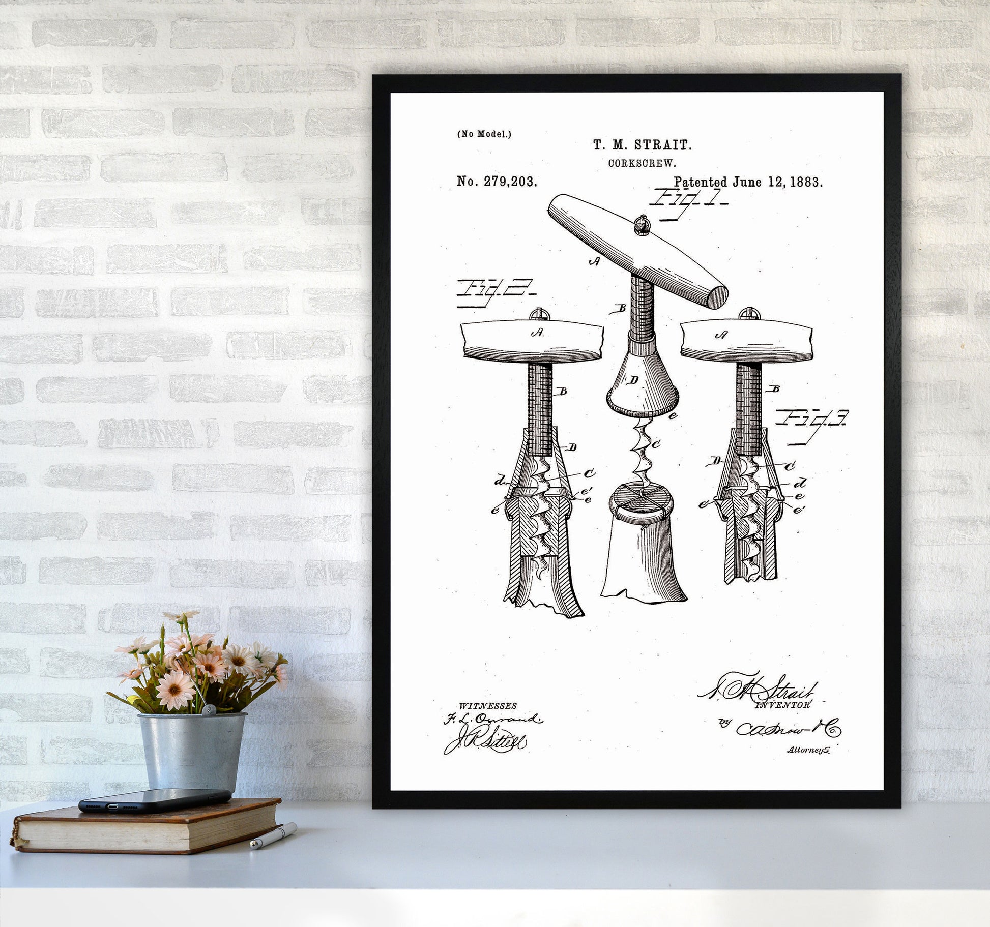 Corkscrew Patent Art Print by Jason Stanley A1 White Frame