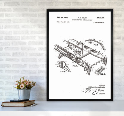 Catamaran Patent Art Print by Jason Stanley A1 White Frame