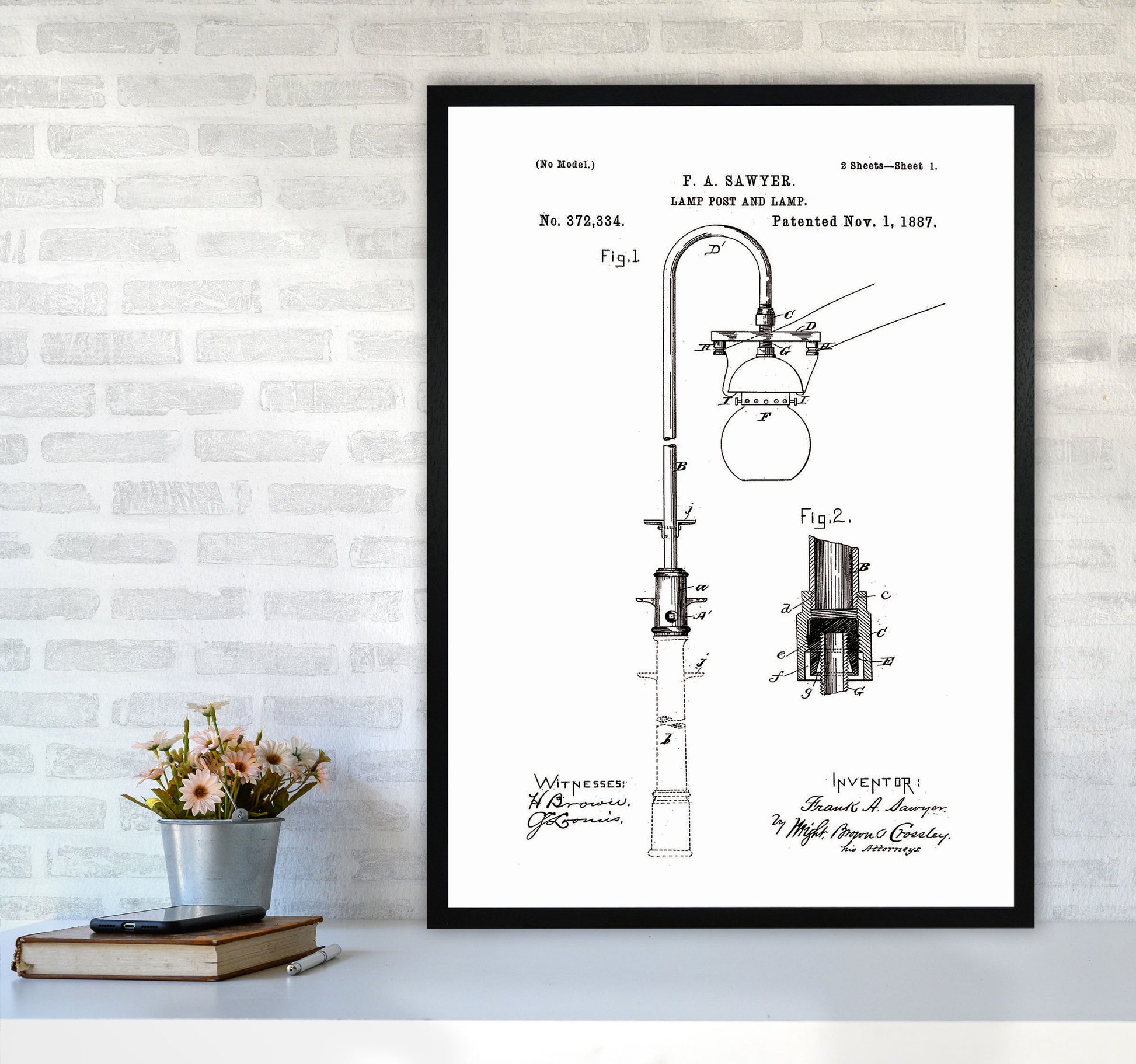 Lamp Post Patent Art Print by Jason Stanley A1 White Frame