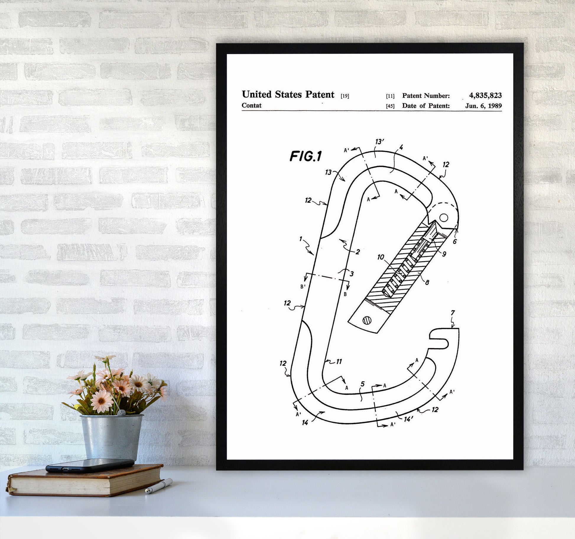 Caribiner Patent Art Print by Jason Stanley A1 White Frame