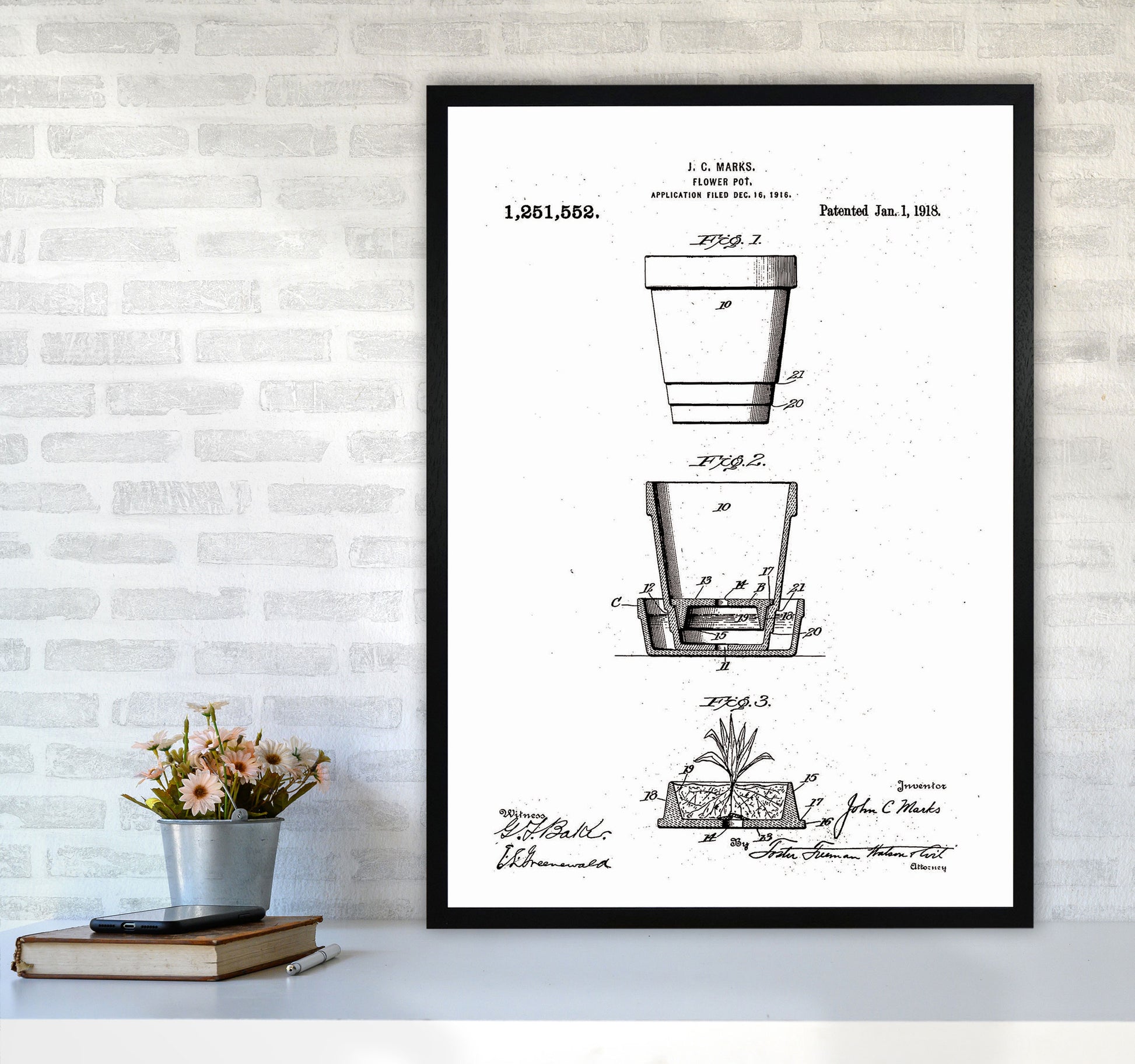 Flower Pot Patent Art Print by Jason Stanley A1 White Frame