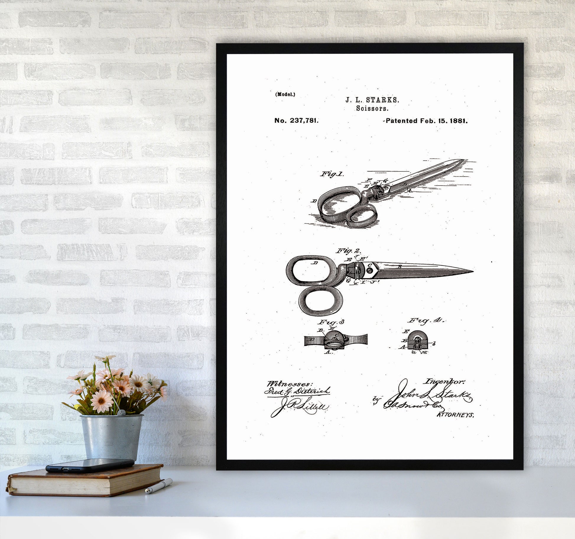 Scissors Patent Art Print by Jason Stanley A1 White Frame